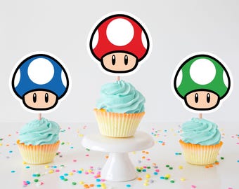 マリオ マッシュルーム カップケーキトッパー パーティーデコレーション