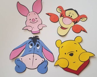 4pcs Winnie the Pooh and Friends Heads, Piglet, Tigger, Eeyore Die Cut Centerpiece