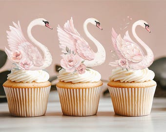 Décoration pour cupcakes Swan, décoration de fête de ballet rose