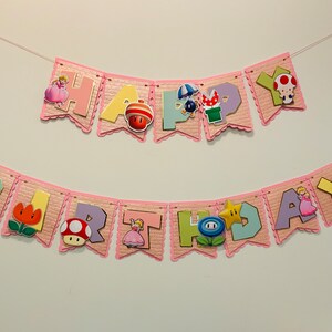 Princess Peach Birthday Banner, Pink Banner, Princess Banner, Happy Birthday Banner