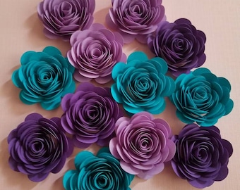 Mermaid Paper Flower Set, Teal and Purple Decor (12 pc)