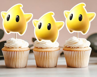 Star Cupcake Toppers, Gamer Party Decorations, Power Up Toppers