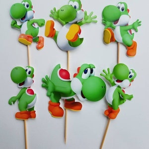 Set of 24 Yoshi Cupcake Toppers, Mario Brothers Toppers, Dinosaur Cupcake Toppers
