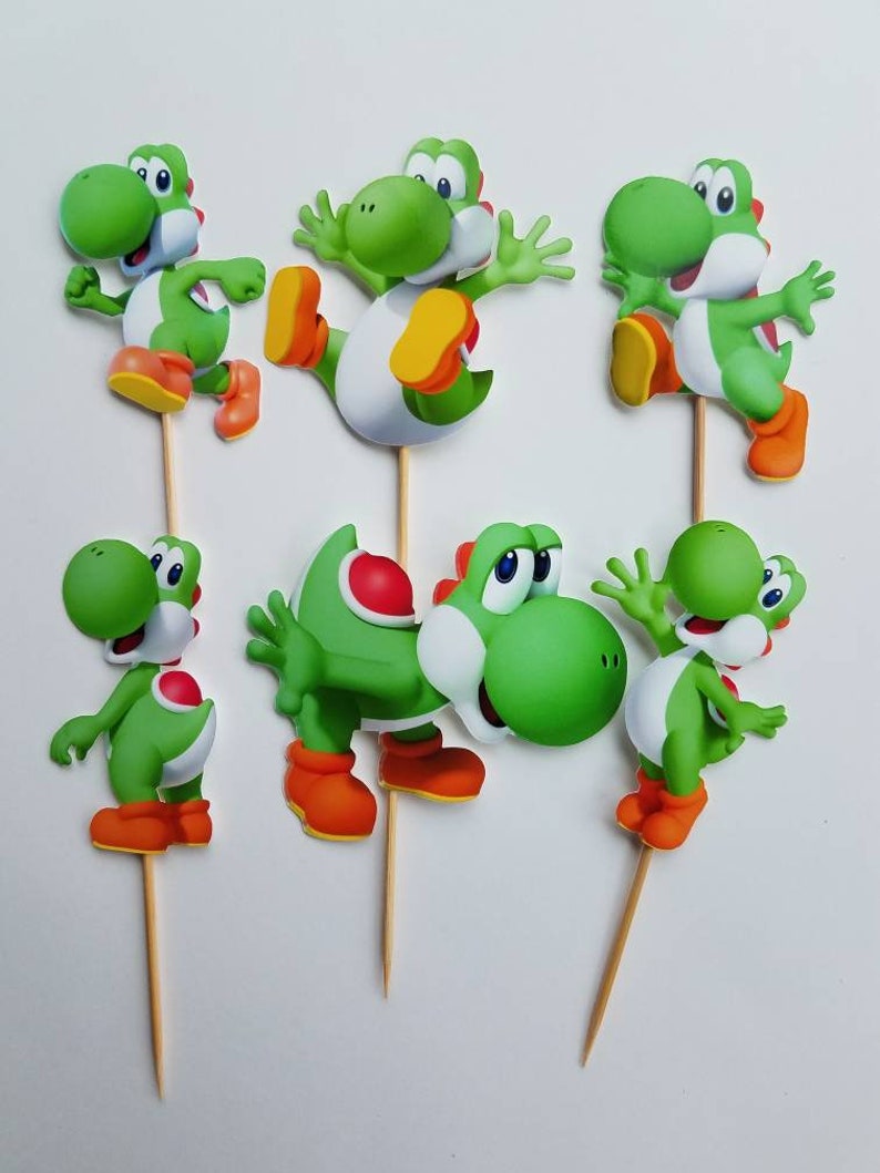 Yoshi Cupcake Toppers, Mario Brothers Party Decorations (Set of 24) image 1
