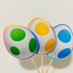3D Holographic Eggs Cupcake Toppers, 3D Yoshi Eggs