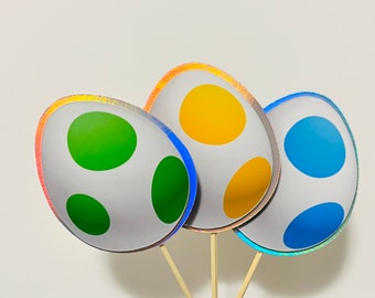 3D Holographic Yoshi Eggs Cupcake Toppers