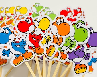 Rainbow Dinosaur Cupcake Toppers, Colourful Party Toppers