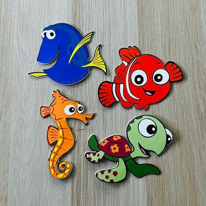 4 Character Cutouts, Under the Sea Theme Cutouts, Fish and Turtle Cutouts, Under the Sea Theme Party Decorations
