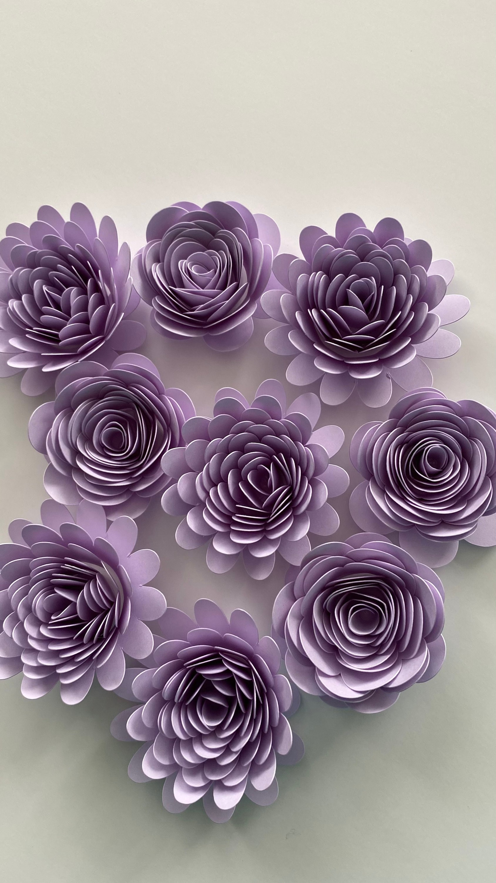 ラベンダーの紙の花、ロール紙の花、ルーズペーパーの花のセット