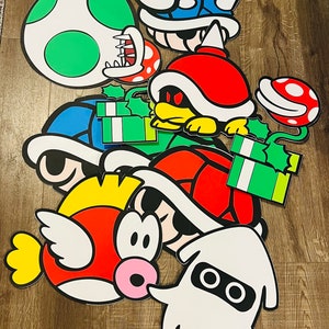 15 inches Mario Characters, Cheep-Cheep, Blooper, Fire Flower, Piranha Plant Backdrop Decorations, Mario Wall Decorations, Stand Available