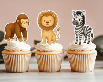 Animal Cupcake Toppers, Birthday Animals Theme Toppers, Donut and Sandwich Picks