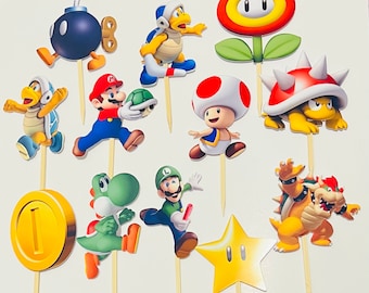 マリオキャラクターカップケーキトッパー、ゲーマーパーティーデコレーション