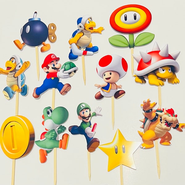 Mario Cupcake Toppers, Luigi Cupcake Toppers, Koopas Toppers, Gamers Cupcake Toppers, Spiel Toppers