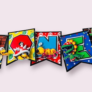 3D Mario Inspired Birthday Banner, Age Banner, One Banner, Mario One Banner, Mario Theme Inspired Birthday Banner, 3D Mario Pennant