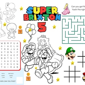 Passen Sie Mario Aktivität Blatt / Tischset, personalisierte Thema Aktivität Blatt, Mario inspiriert Kinder Party Tischsets, NUR DIGITALE DATEI