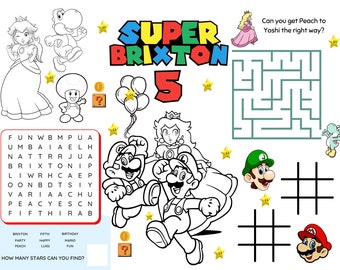 Personalized Mario Birthday Activity Placemat (Digital File)