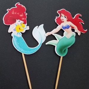 Set of 24 Little Mermaid Cupcake Toppers, Ariel Mermaid Toppers, Under the Sea Theme Toppers, Princess Ariel Toppers, Princess Decor
