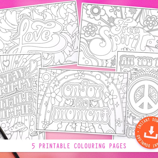 Hippie Coloring Page - Etsy