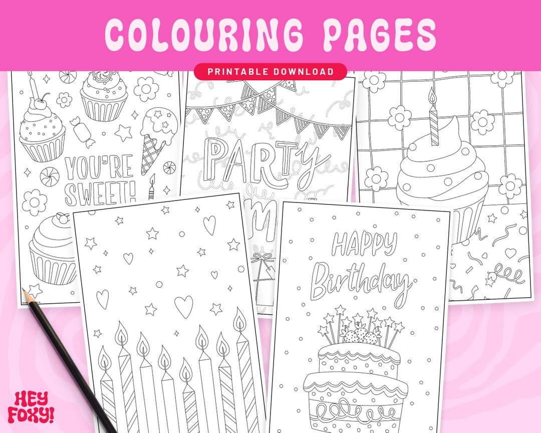 Kids Birthday Party Colouring Pages Printable Coloring Sheets, Happy ...