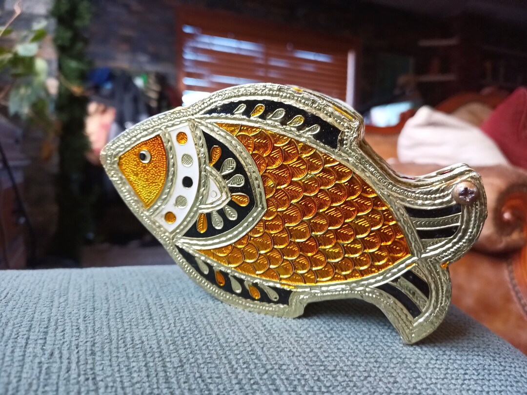 Vintage Tin Foil Fish Trinketbox Etsy