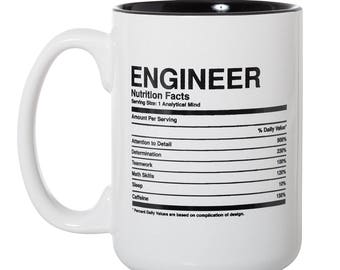 Engineer Nutritional Facts Ingredients Label Mug - Engineer Gift Mug - 15oz Deluxe Double-Sided Coffee Tea Mug