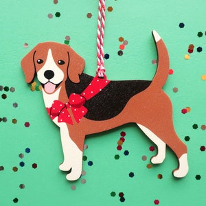 Ozdoba świąteczna Beagle Personalizuj ręcznie robioną drewnianą ozdobę w kształcie psa Ozdoba choinkowa Prezent dla miłośników Beagle
