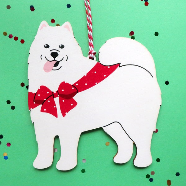 Samoyed Christmas Ornament Personalized Handmade Wood Dog Ornament Hanging on Tree Personalize Custom Gift for Samoyed Lovers