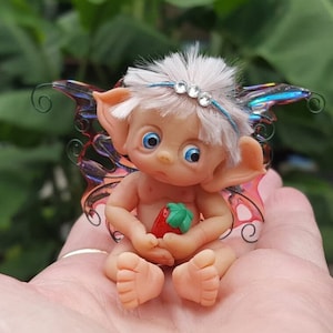Fairy Baby Miniature with Strawberry, Made to Order Fantasy Baby