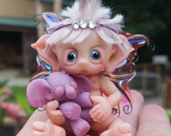 Fairy Miniature with Toy Elephant, Made to Order, Fantasy Baby