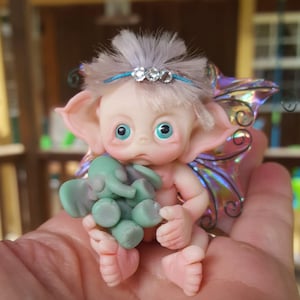 Fairy Baby Miniature with Toy Elephant, Fantasy Baby, Made to Order