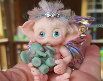 Fairy Baby Miniature with Toy Elephant, Fantasy Baby, Made to Order