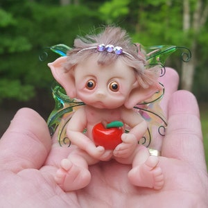 Fairy Baby Miniature with Apple, Made to Order, Handmade, Fantasy Baby