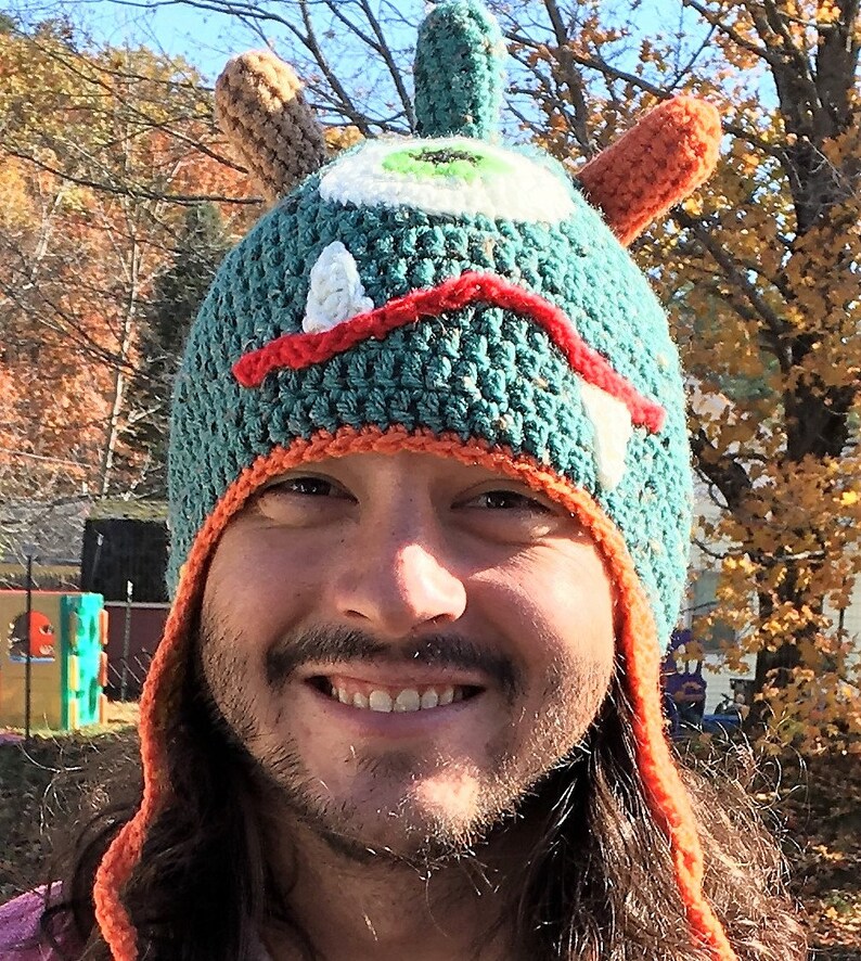 Three Horned Monster Earflap Hat Etsy