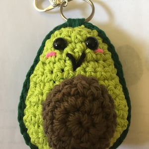 Avocado Keychain, Clip on Backpack Charm, hand-crocheted, stuffed, cotton yarn