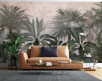 Tropical gray tones, Tropical forest, Tropical vintage wall, Tropical Wallpapers,  Custom wall wallpaper, Custom size wallpaper