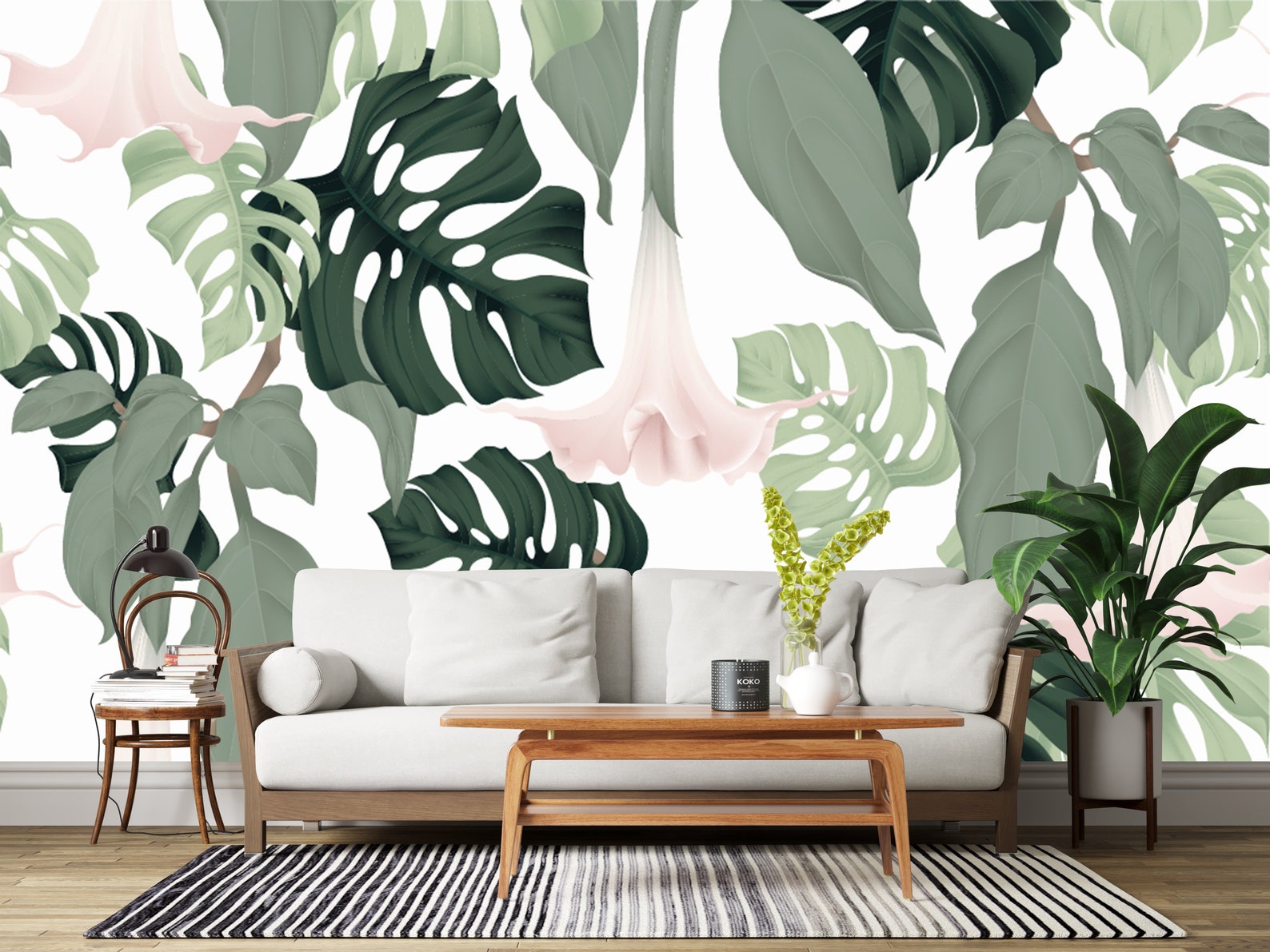 Individuelle Größe Tapete florale Tapete grüne Blätter Etsy