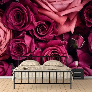 Rose  flower wallpaper, red flower wall, custom wallpaper, modern rose mural