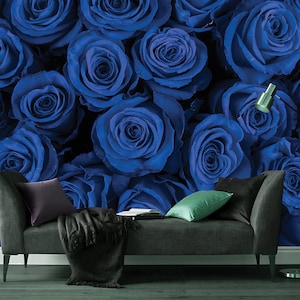 Blue Rose Flower wallpaper, Rose wallpaper, Blue flower wall, custom wallpaper, modern Flower mural