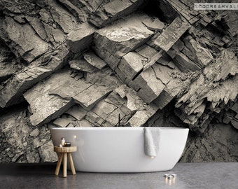Majestic rock cliff wallpaper, rock cave, neutral gray stone, gray yellow stone, stone background, interior stone material, texture