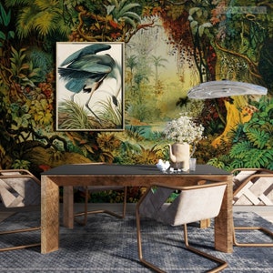 Wall painting Vintage tropical forest landscape, classic illustration