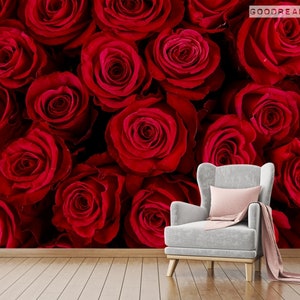 Dark red rose wallpaper, fabric wall background, self-adhesive wall background, optional size