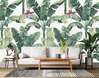 Papier peint de taille personnalisée, papier peint tropical, papier peint feuille de bananier, papier peint feuille verte.