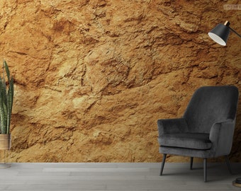 Yellow cliff wallpaper, 3D imitation stone wall, custom wallpaper