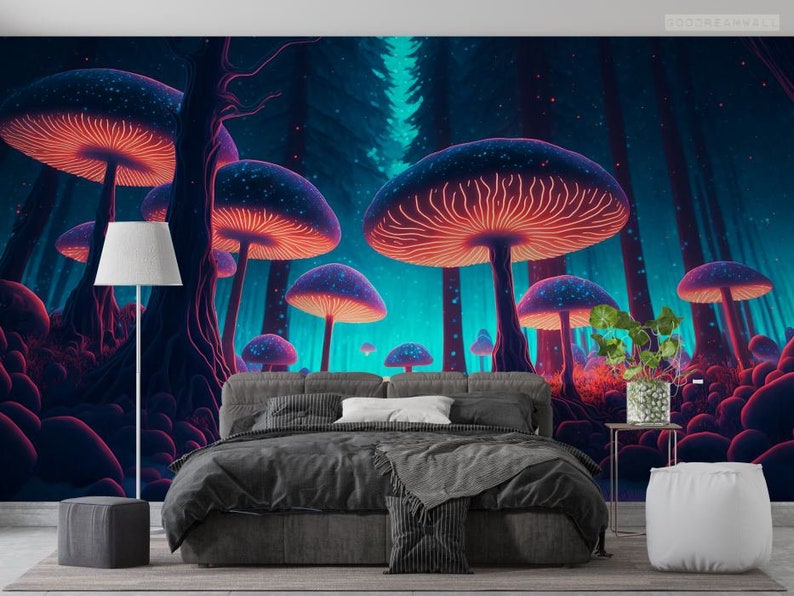 The Giant Mushroom Forest Wallpaper Glows Brightly, Fairy Forest Scene ...