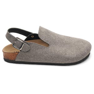 CLEARANCE SALE - Women's Gray Vegan Leather Buckle Slides: Comfortable Cork Sandals