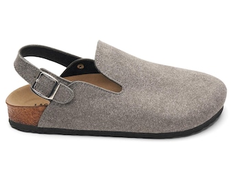 THANKSGIVING GIFT - Women's Gray Vegan Leather Buckle Slides: Comfortable Cork Sandals