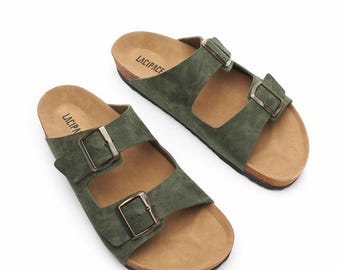 THANKSGIVING GIFT - Women's Men's  Vegan Leather Double Buckle Slide Sandals: Arch Support Comfort