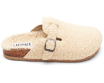 THANKSGIVING GIFT - Women's Fluffy Vegan Clogs: Beige Arch Support Sandals