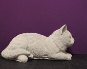 Concrete Cat Laying Down, Sleeping Cats, Handmade Statue, Pet Memorial Statue, Cement Cat Figure