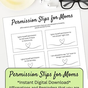 Permisos imprimibles para mamás // Tarjetas de autocuidado // Notas de ánimo para mamás cansadas // Descarga digital